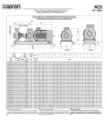 Одноступенчатые горизонтальные центробежные насосы Caprari NCD 2P50-200 2900