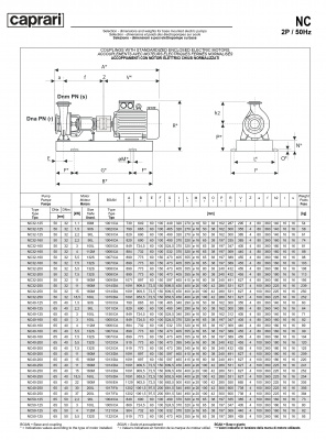 Одноступенчатые горизонтальные центробежные насосы Caprari NC 40-200 1450