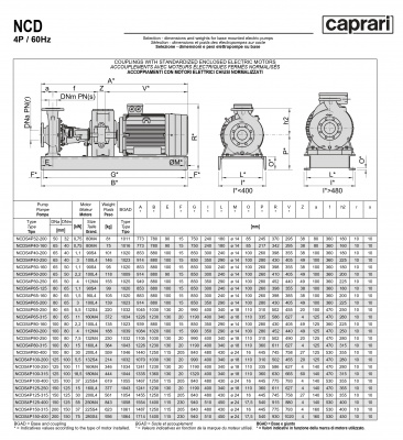 Одноступенчатые горизонтальные центробежные насосы Caprari NCDS 4P80-160 1750