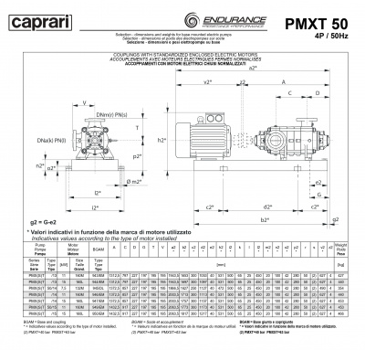 Горизонтальные секционные насосы высокого давления Caprari PMXT 50 1450 из нержавеющей стали